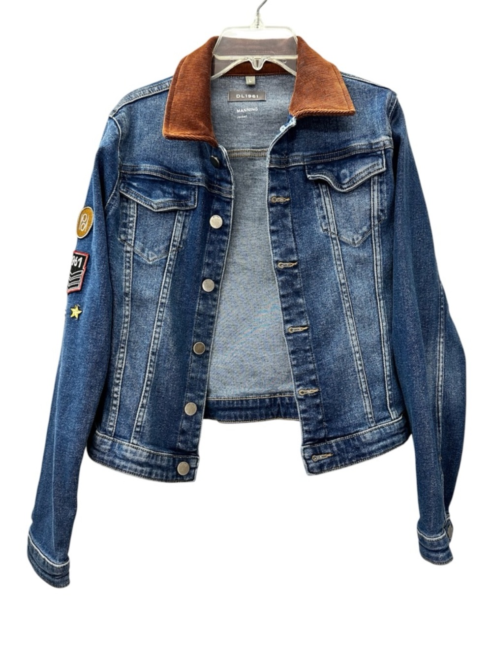 DL1961 Jean Jacket Manning Corduroy Collar Stretch Denim Patches Kids’ Large